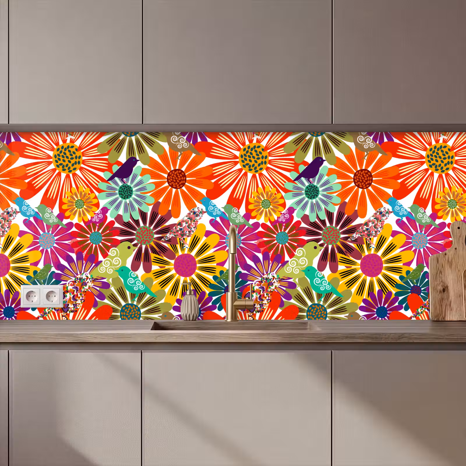 Keuken achterwand - Regenboog - Bloemen - Patronen - Hippie — 1