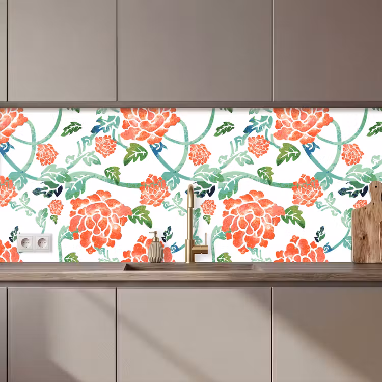 Keuken achterwand - Bloemen - Bladeren - Patronen - Waterverf — 1