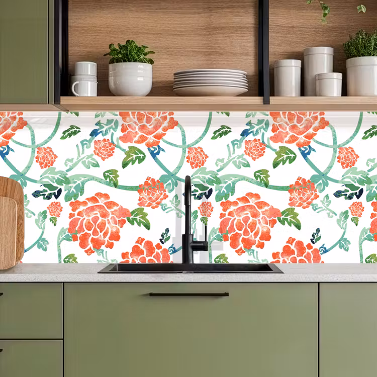 Keuken achterwand - Bloemen - Bladeren - Patronen - Waterverf — 5