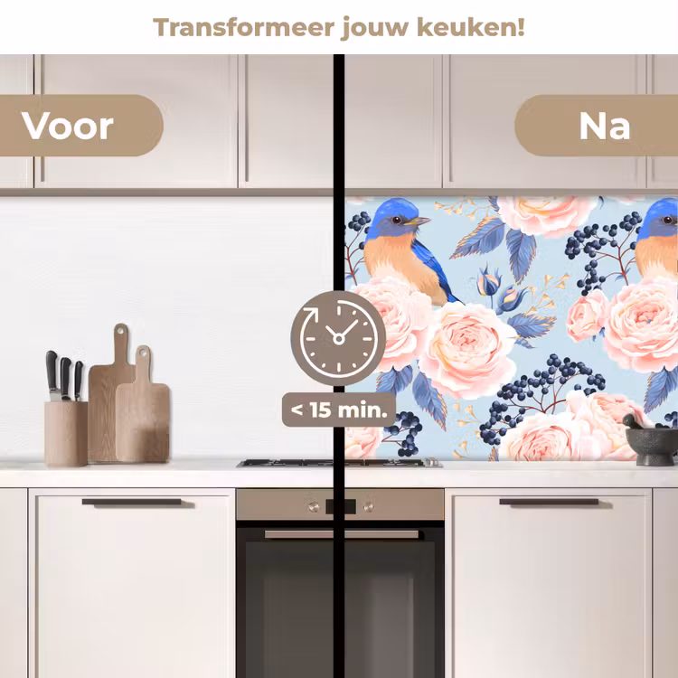 Keuken achterwand - Patronen - Roos - Vogel - Blauw — 2