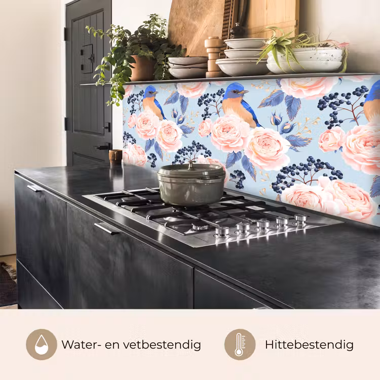 Keuken achterwand - Patronen - Roos - Vogel - Blauw — 3