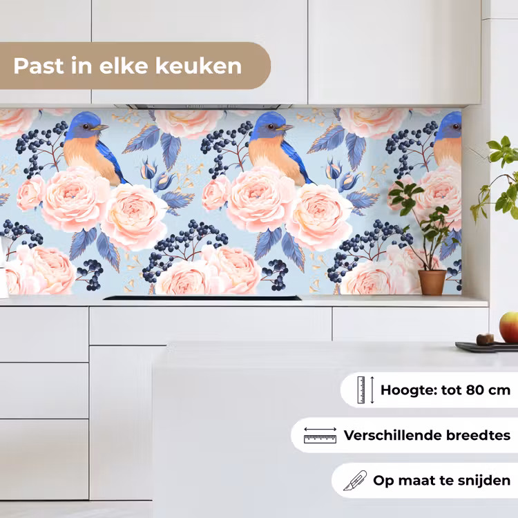 Keuken achterwand - Patronen - Roos - Vogel - Blauw — 4