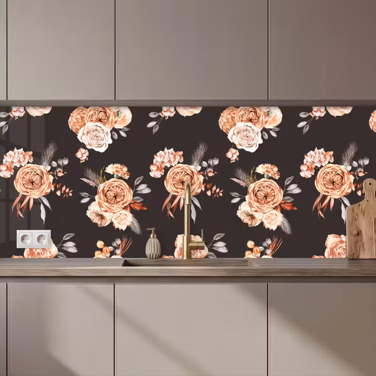 Keuken achterwand - Patronen - Rozen - Zwart — 1