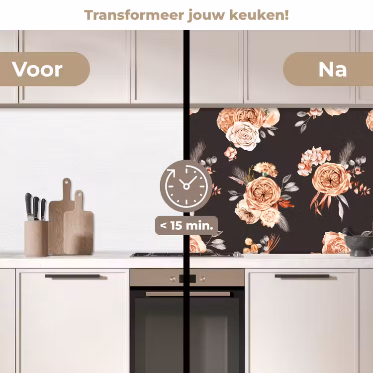 Keuken achterwand - Patronen - Rozen - Zwart — 2