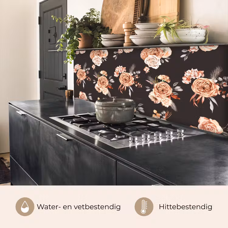 Keuken achterwand - Patronen - Rozen - Zwart — 3