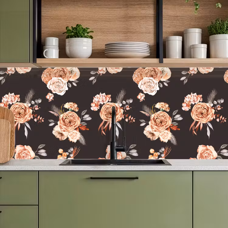 Keuken achterwand - Patronen - Rozen - Zwart — 5