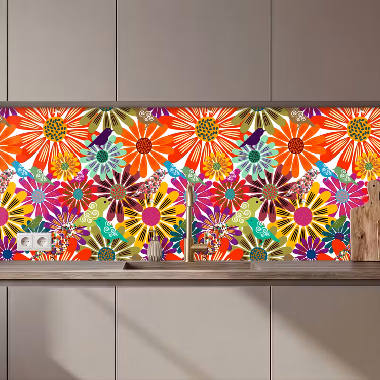 Keuken achterwand - Regenboog - Bloemen - Patronen - Hippie — 1