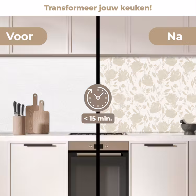 Keuken achterwand - Bloemenpatroon - Silhouet - Wit — 2