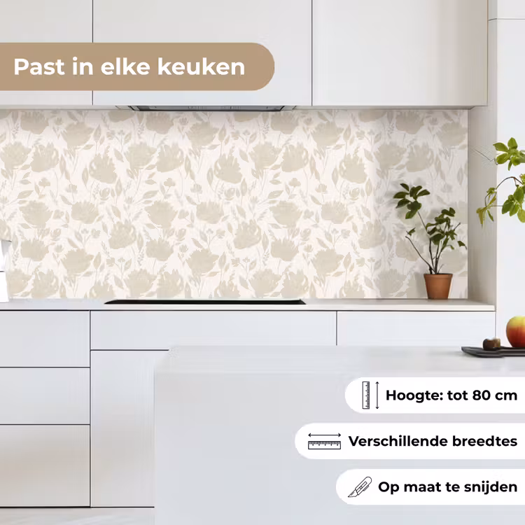Keuken achterwand - Bloemenpatroon - Silhouet - Wit — 4