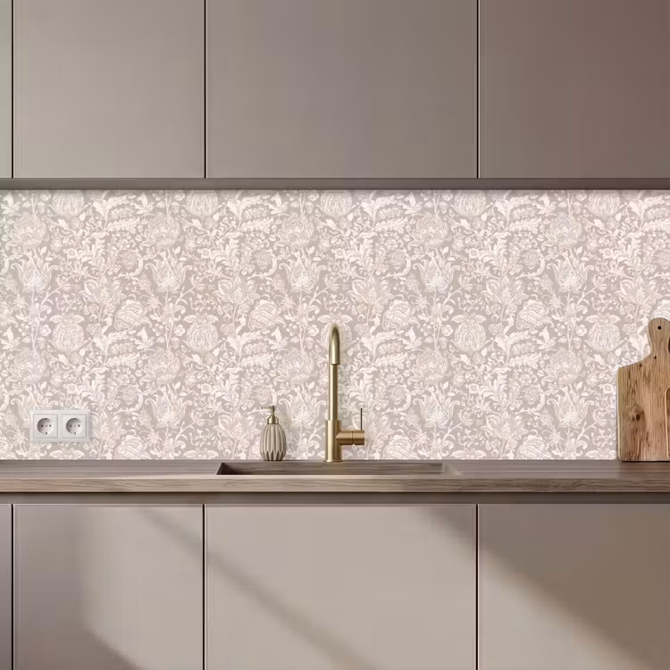 Keuken achterwand - Bloemenprint - Grijs - Crème — 1