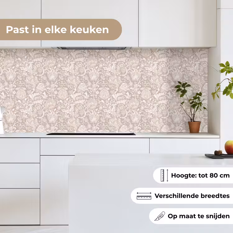 Keuken achterwand - Bloemenprint - Grijs - Crème — 4