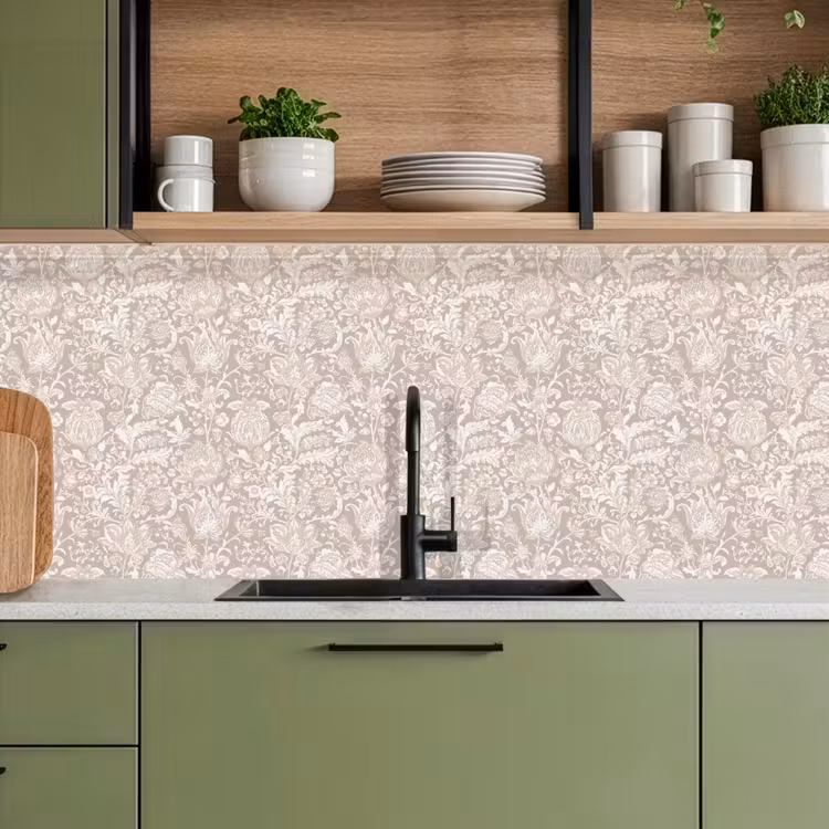 Keuken achterwand - Bloemenprint - Grijs - Crème — 5