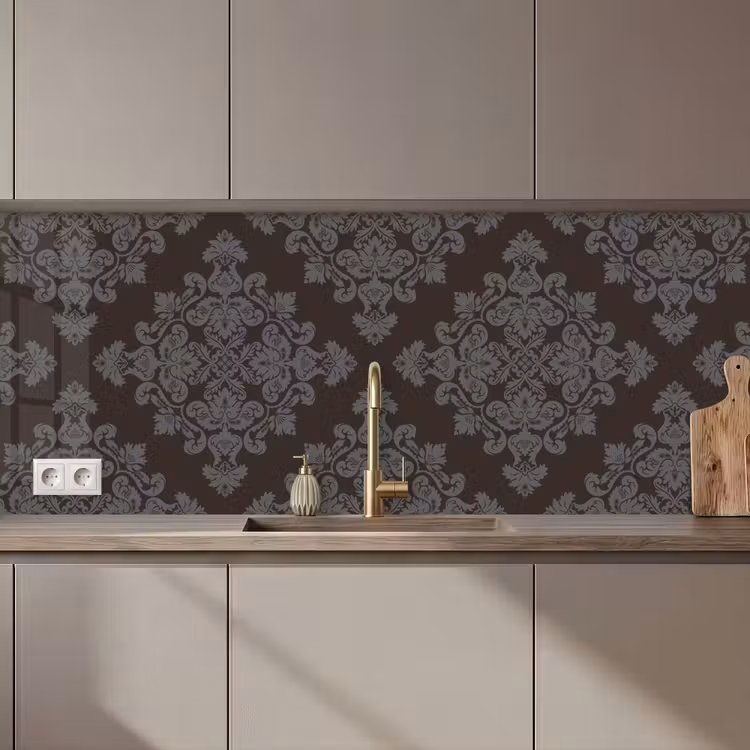 Keuken achterwand - Bruin - Grijs - Sierlijk - Patroon — 1