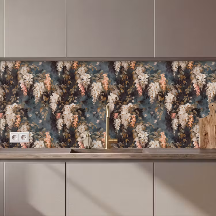 Keuken achterwand - Bloemen - Bladeren - Donker - Patroon — 1