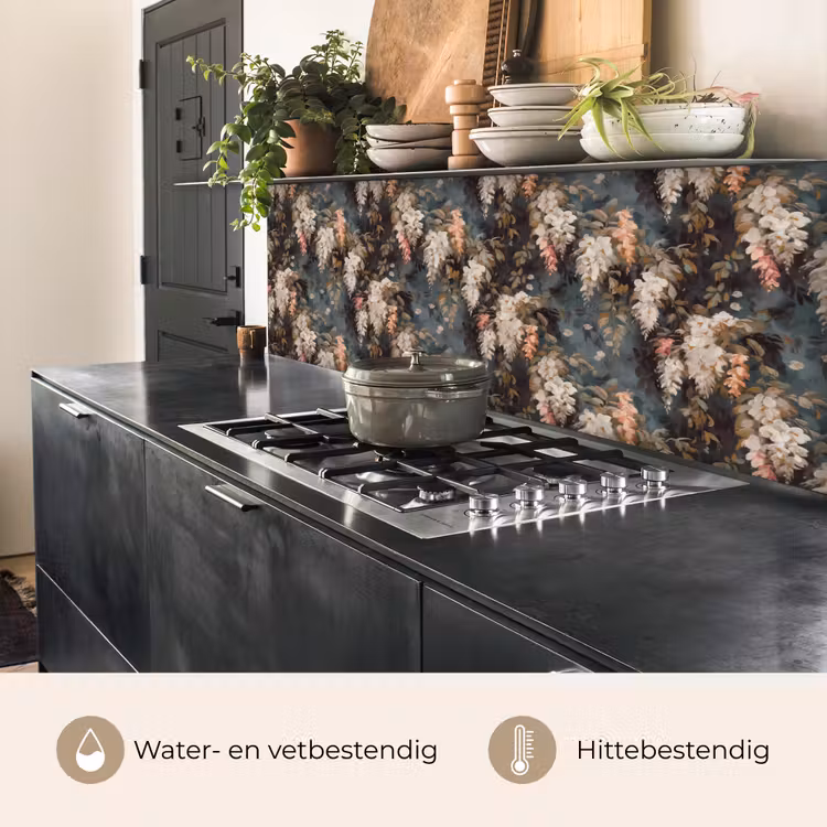 Keuken achterwand - Bloemen - Bladeren - Donker - Patroon — 3