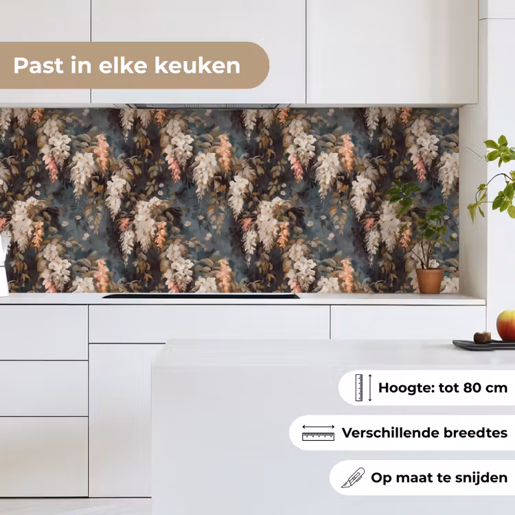 Keuken achterwand - Bloemen - Bladeren - Donker - Patroon — 4