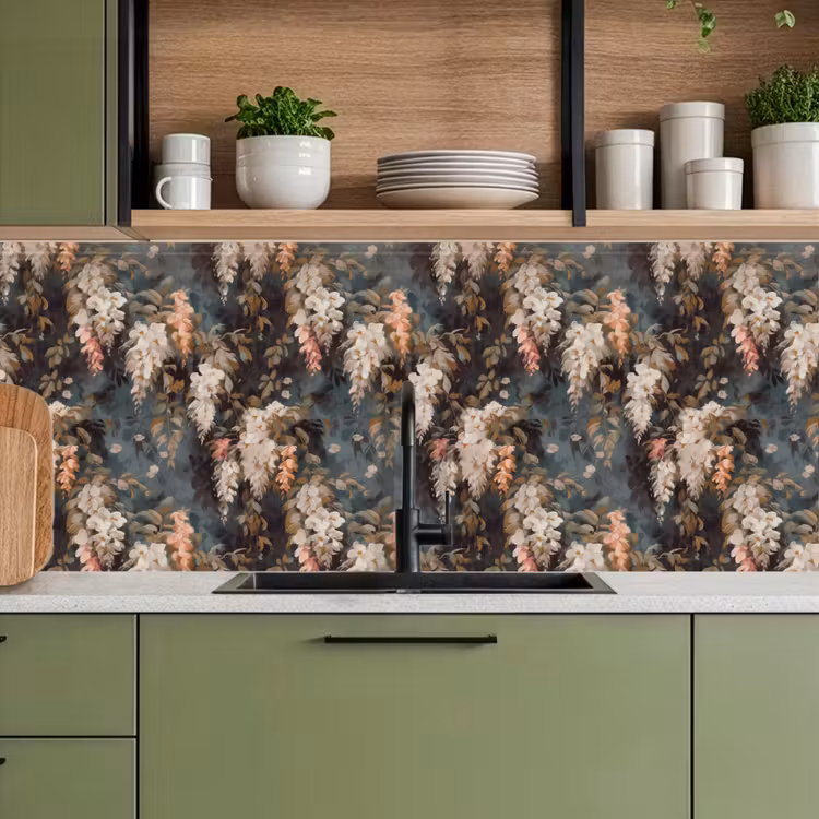 Keuken achterwand - Bloemen - Bladeren - Donker - Patroon — 5