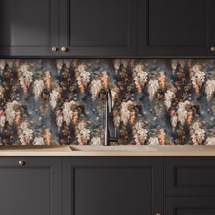 Keuken achterwand - Bloemen - Bladeren - Donker - Patroon — 6
