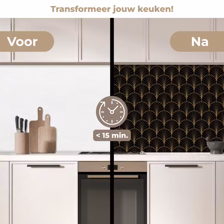 Keuken achterwand - Gouden - Waaiers - Zwart — 2