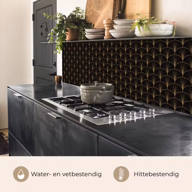 Keuken achterwand - Gouden - Waaiers - Zwart — 3