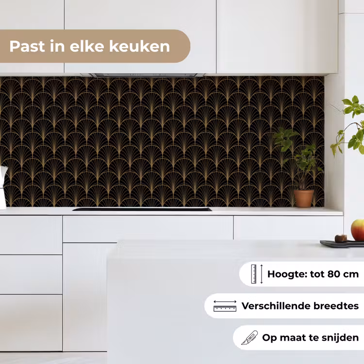 Keuken achterwand - Gouden - Waaiers - Zwart — 4