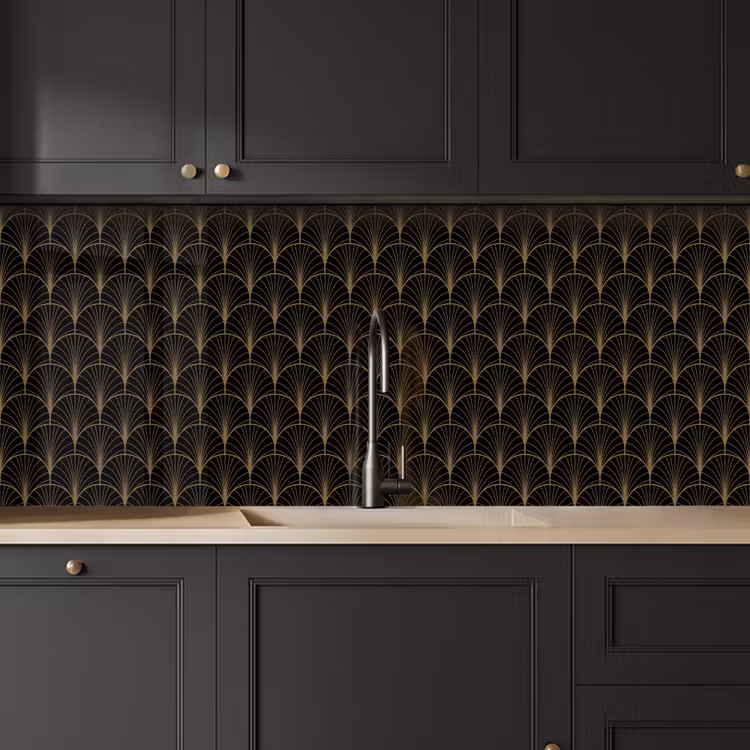 Keuken achterwand - Gouden - Waaiers - Zwart — 6