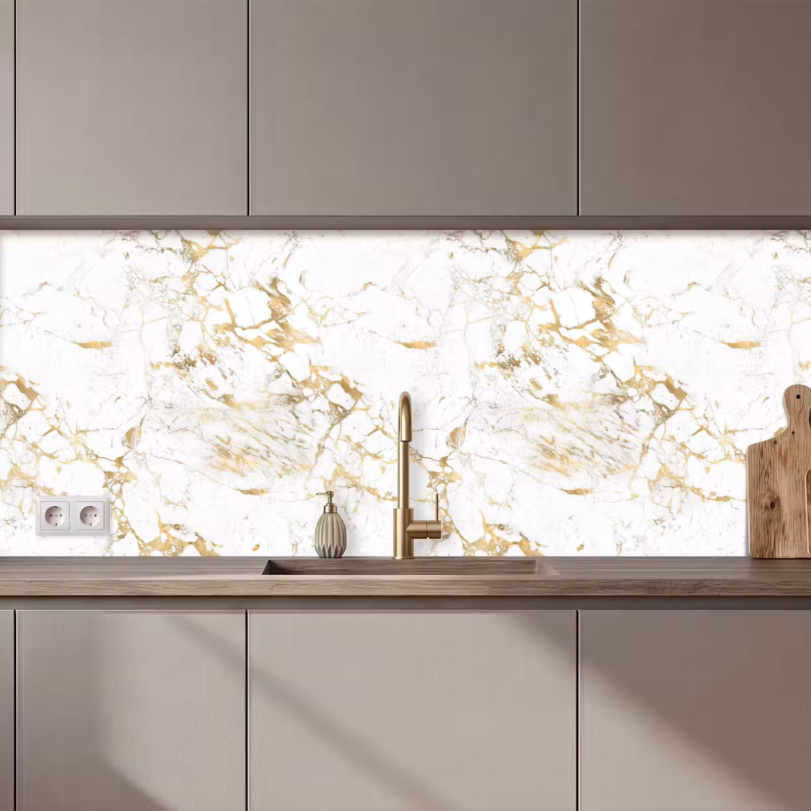 Keuken achterwand - Wit - Marmer - Luxe - Goud — 1