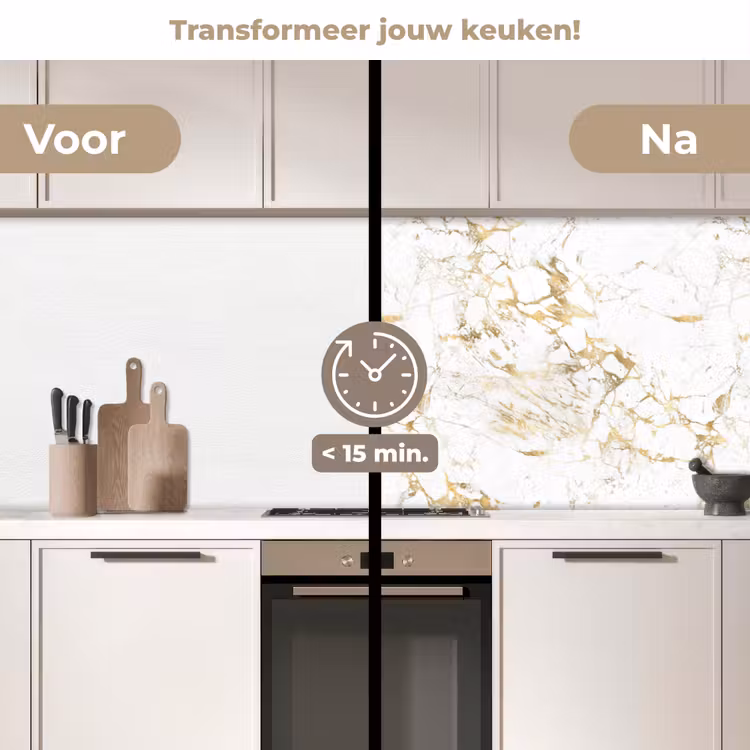 Keuken achterwand - Wit - Marmer - Luxe - Goud — 2