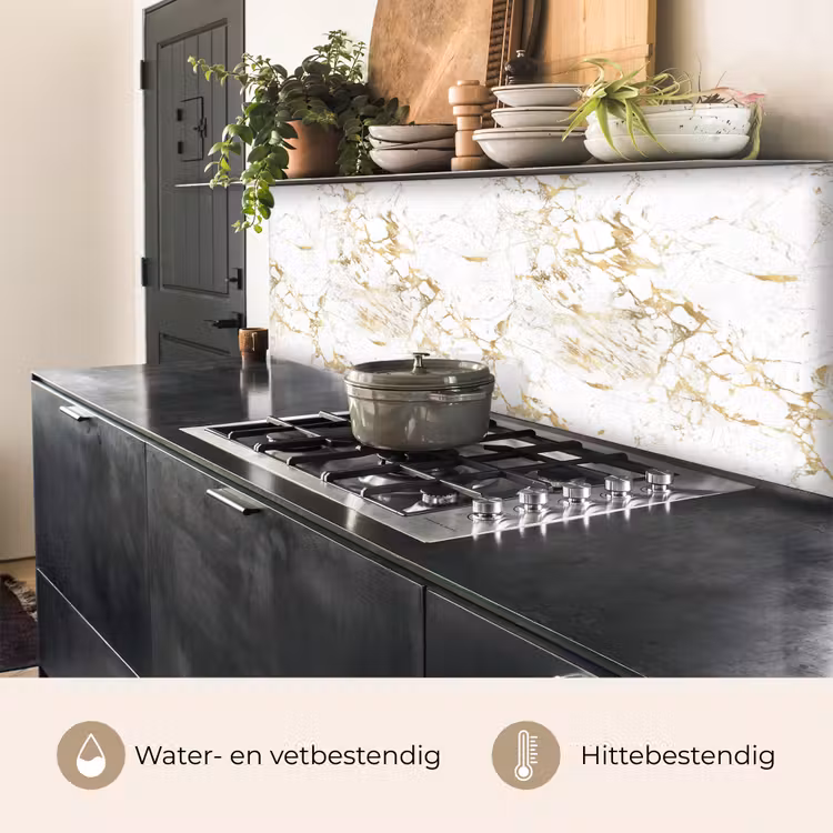 Keuken achterwand - Wit - Marmer - Luxe - Goud — 3