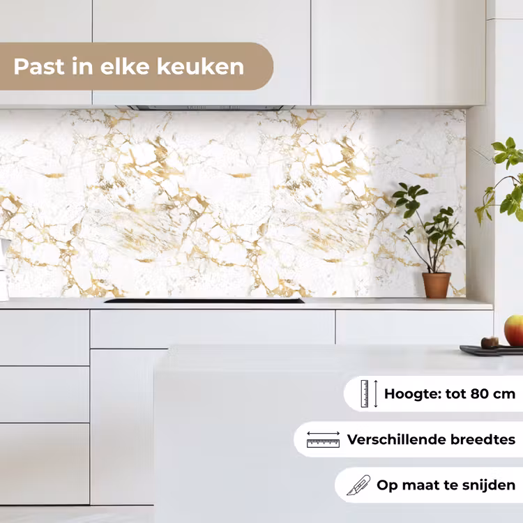 Keuken achterwand - Wit - Marmer - Luxe - Goud — 4