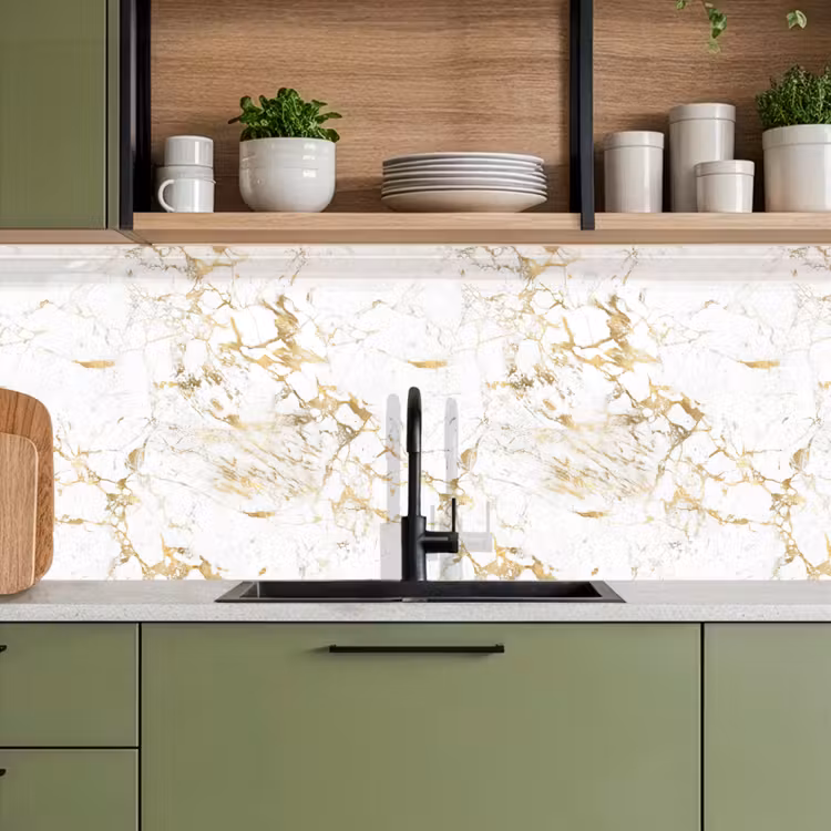 Keuken achterwand - Wit - Marmer - Luxe - Goud — 5