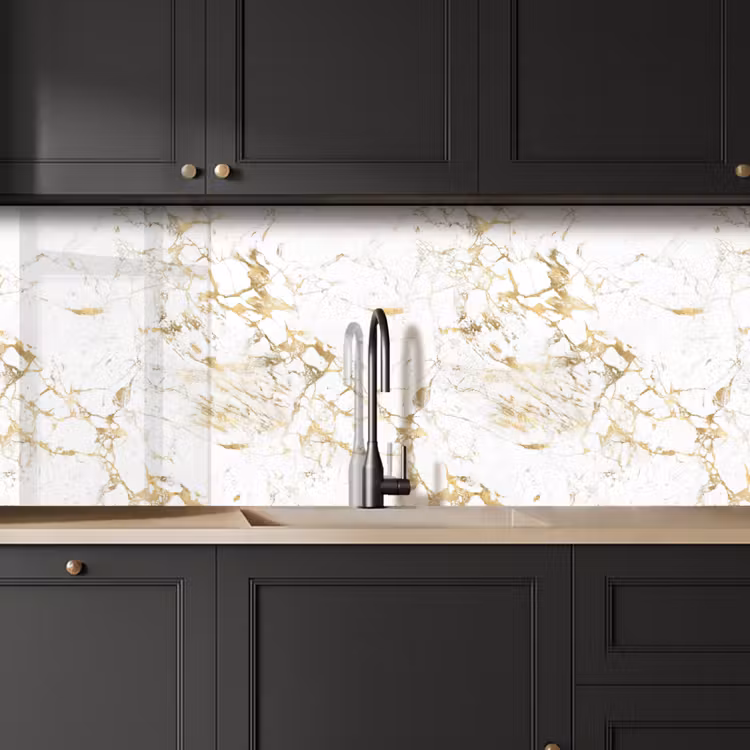 Keuken achterwand - Wit - Marmer - Luxe - Goud — 6