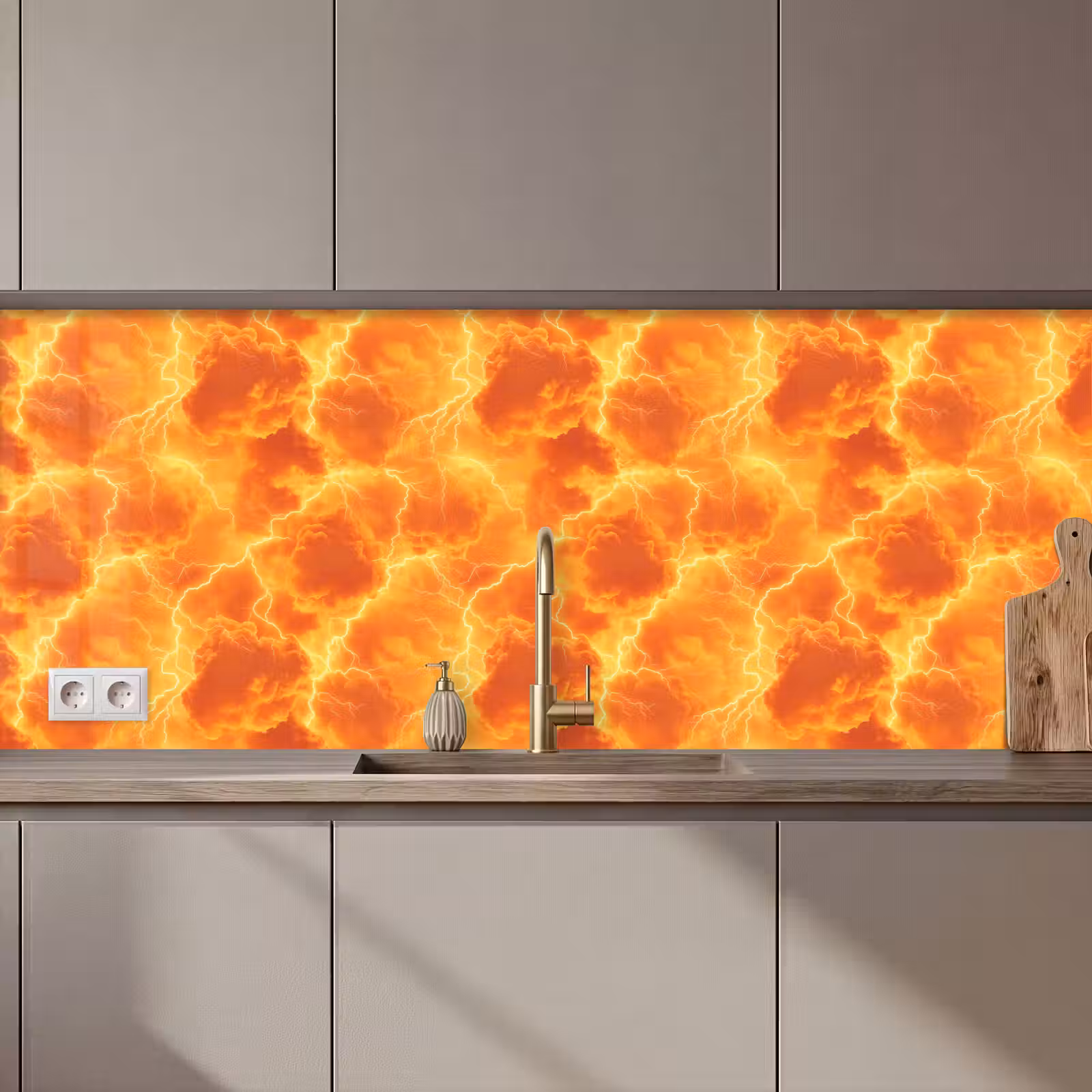 Keuken achterwand - Bliksem - Storm - Oranje — 1