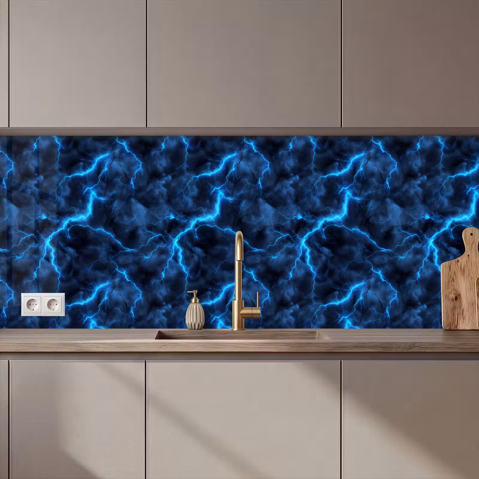 Keuken achterwand - Donker - Blauw - Bliksem — 1