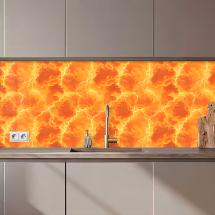 Keuken achterwand - Bliksem - Storm - Oranje — 1