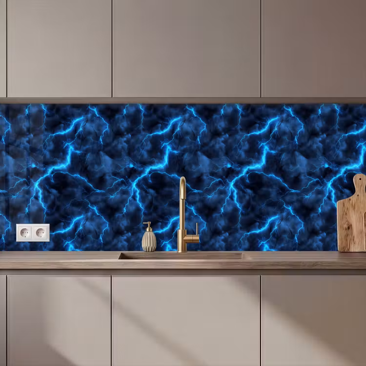 Keuken achterwand - Donker - Blauw - Bliksem — 1