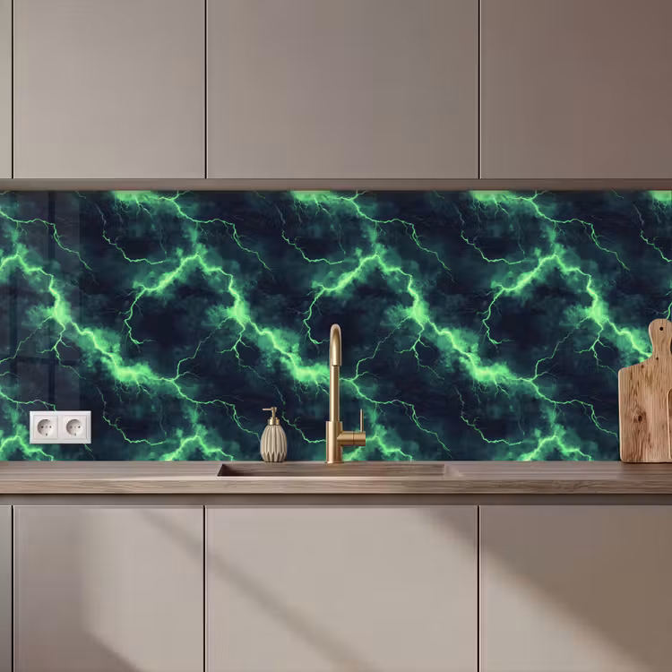 Keuken achterwand - Groen - Bliksem - Storm — 1