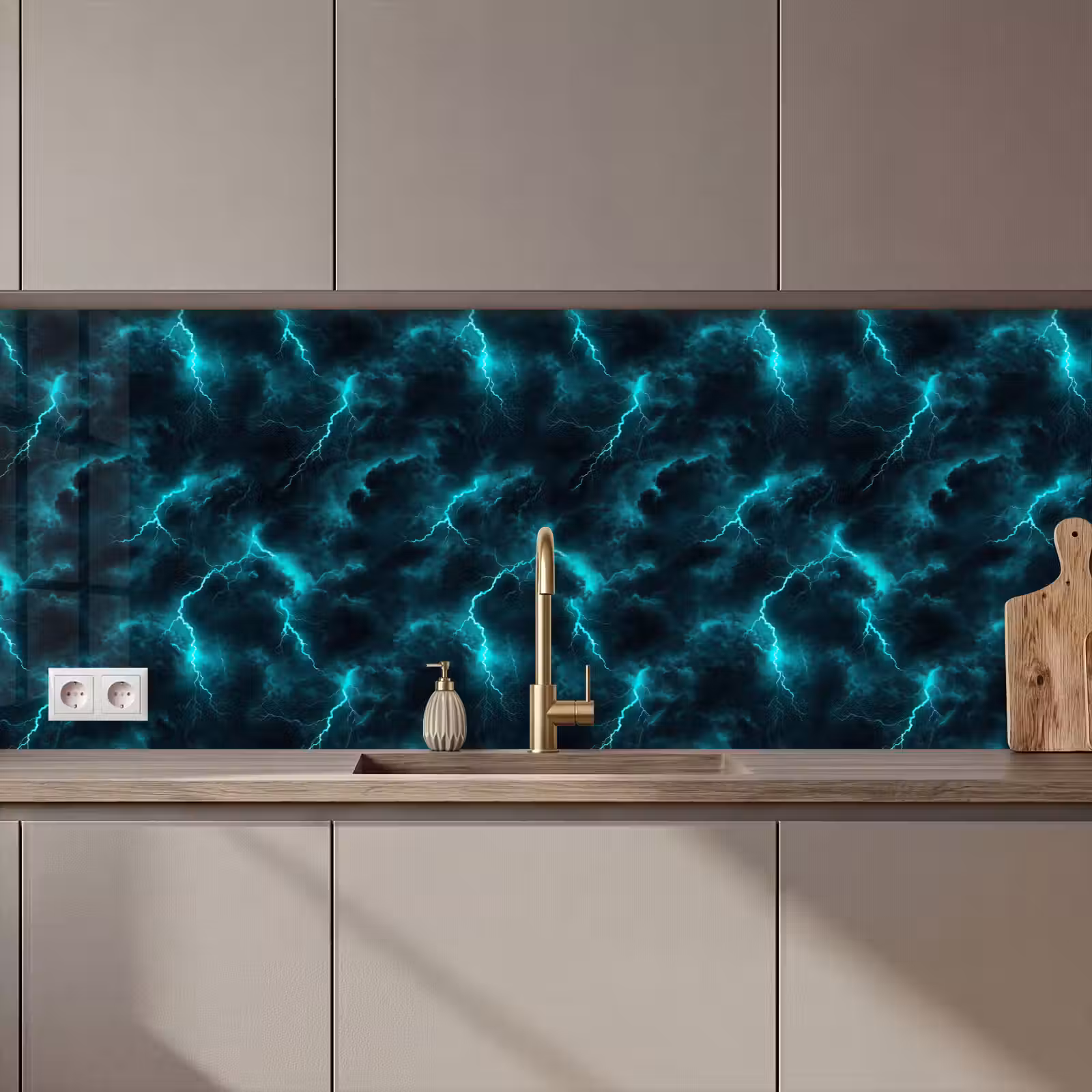 Keuken achterwand - Turquoise - Bliksem - Wolken — 1