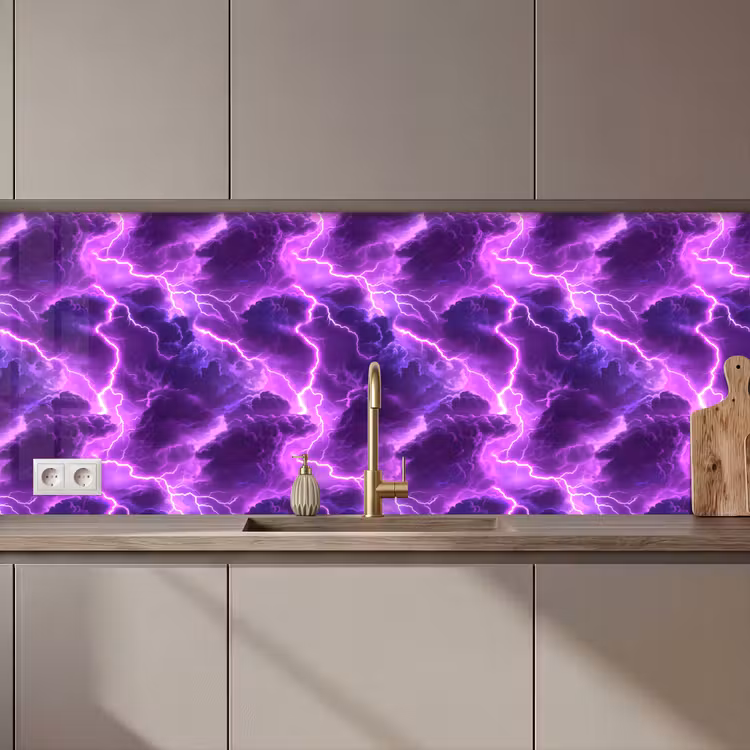 Keuken achterwand - Paars - Bliksem - Wolken — 1