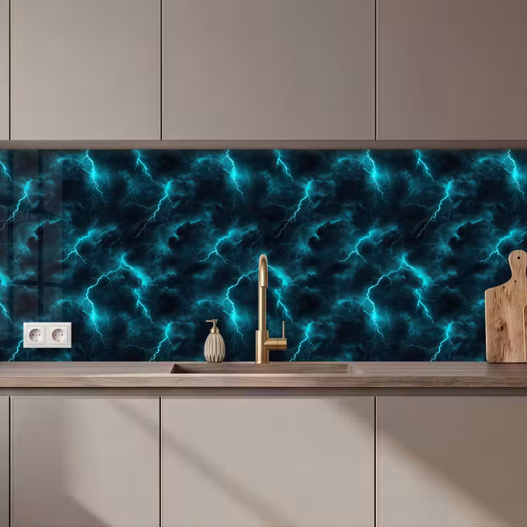 Keuken achterwand - Turquoise - Bliksem - Wolken — 1