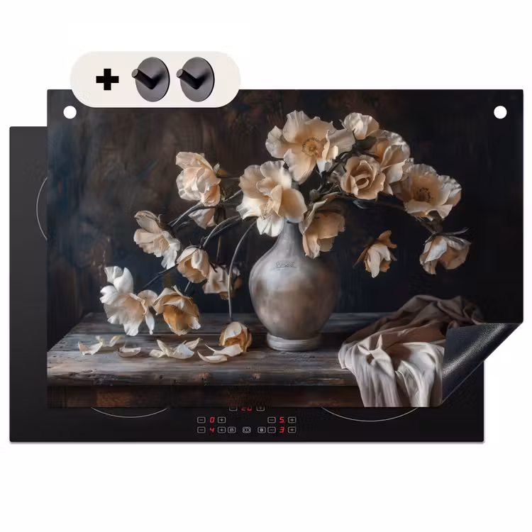Inductie beschermer en spatscherm (2in1) - Bloemen - Vaas - Kunst - Stilleven — 1