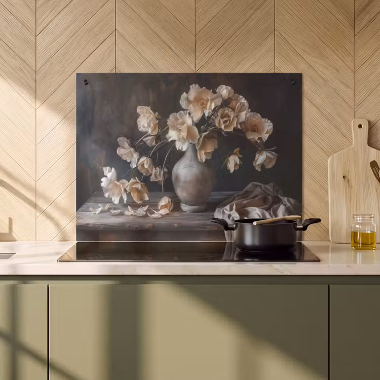 Inductie beschermer en spatscherm (2in1) - Bloemen - Vaas - Kunst - Stilleven — 2