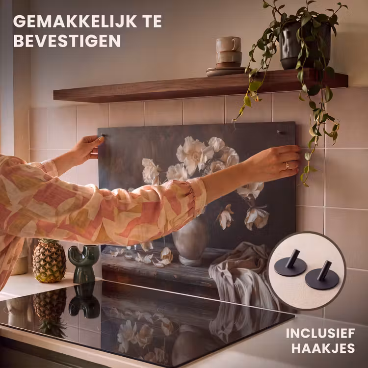 Inductie beschermer en spatscherm (2in1) - Bloemen - Vaas - Kunst - Stilleven — 7