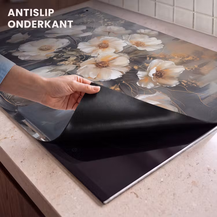 Inductie beschermer en spatscherm (2in1) - Bloemen - Wit - Vaas - Modern — 4