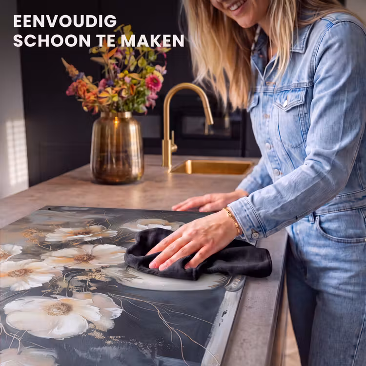 Inductie beschermer en spatscherm (2in1) - Bloemen - Wit - Vaas - Modern — 5