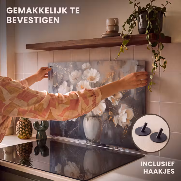 Inductie beschermer en spatscherm (2in1) - Bloemen - Wit - Vaas - Modern — 7