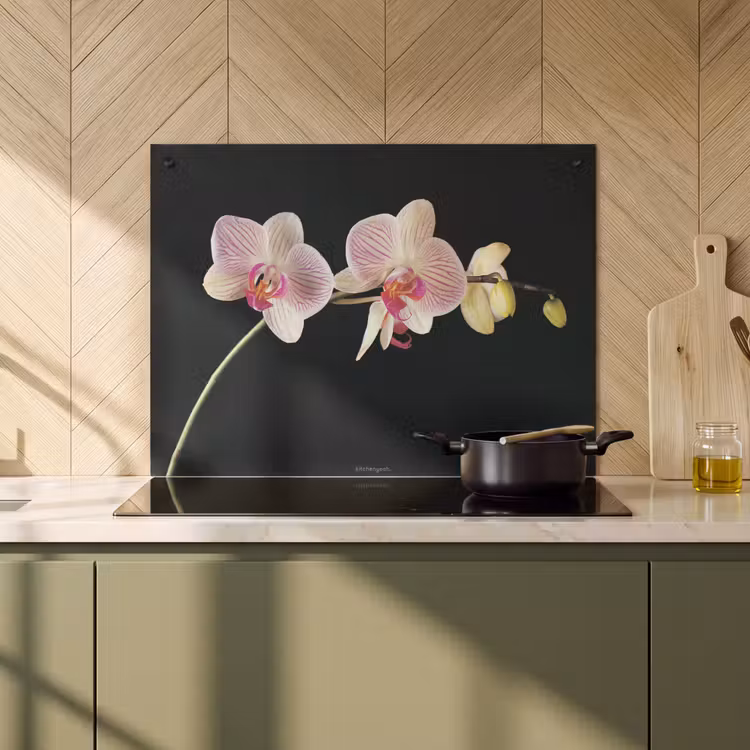 Inductie beschermer en spatscherm (2in1) - Orchidee - Roze - Bloemen — 2