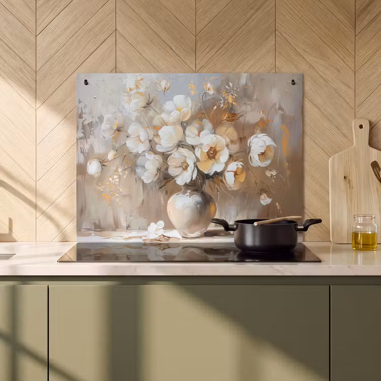 Inductie beschermer en spatscherm (2in1) - Vaas - Bloemen - Kunst - Goud — 2