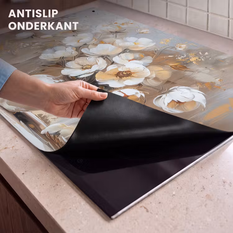 Inductie beschermer en spatscherm (2in1) - Vaas - Bloemen - Kunst - Goud — 4