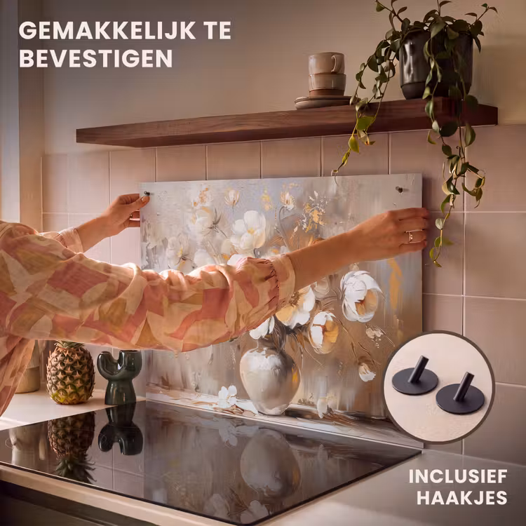 Inductie beschermer en spatscherm (2in1) - Vaas - Bloemen - Kunst - Goud — 7